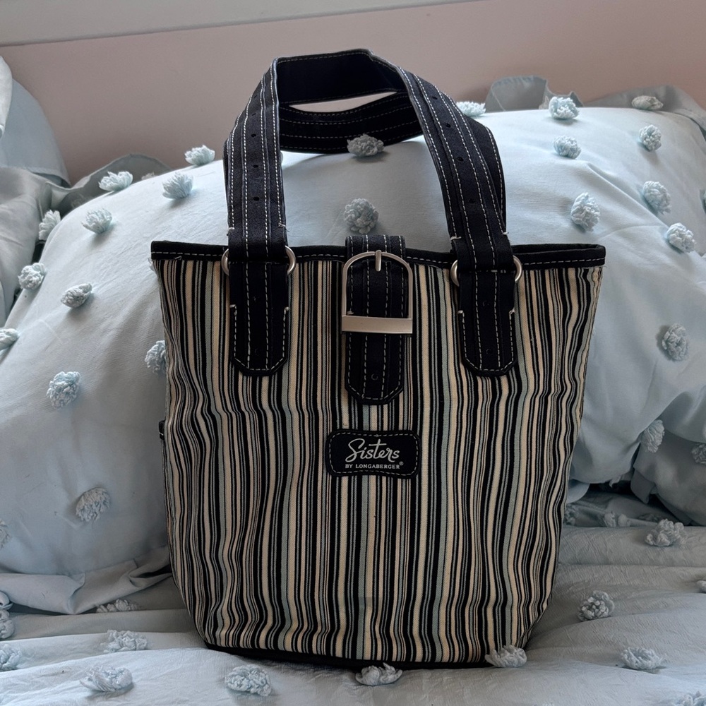 Longaberger Black and Cream Striped Tote